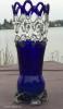 Egyedi huta üveg, szakított váza, 30 cm magas